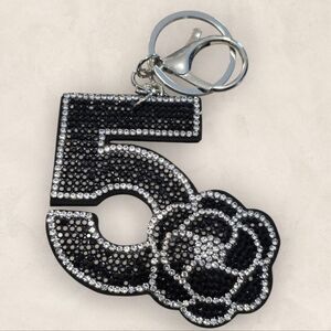 Elegant Black and Silver No. 5 Bag Charm Keychain